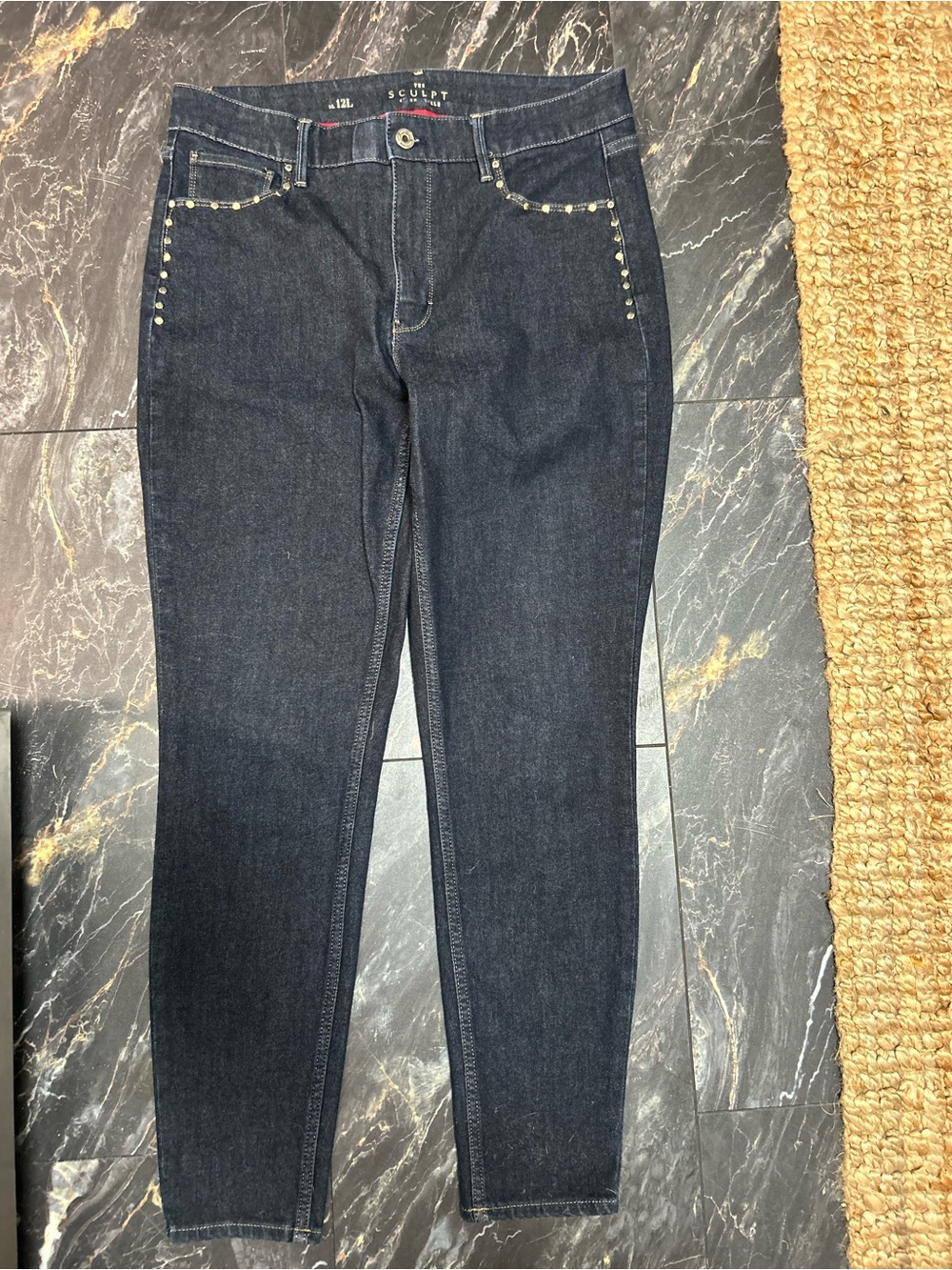 White House Black Market Dark Indigo Skinny Jeans with Stud Accents